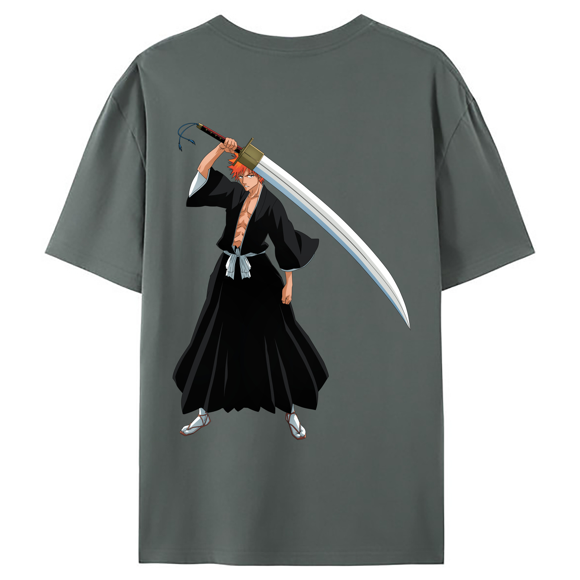 （画像用） ブリーチ 黒崎一護（くろさき いちご）BLEACH Kurosaki Ichigo 綿100％ メンズ半袖Tシャツ（バックプリント） 通気性